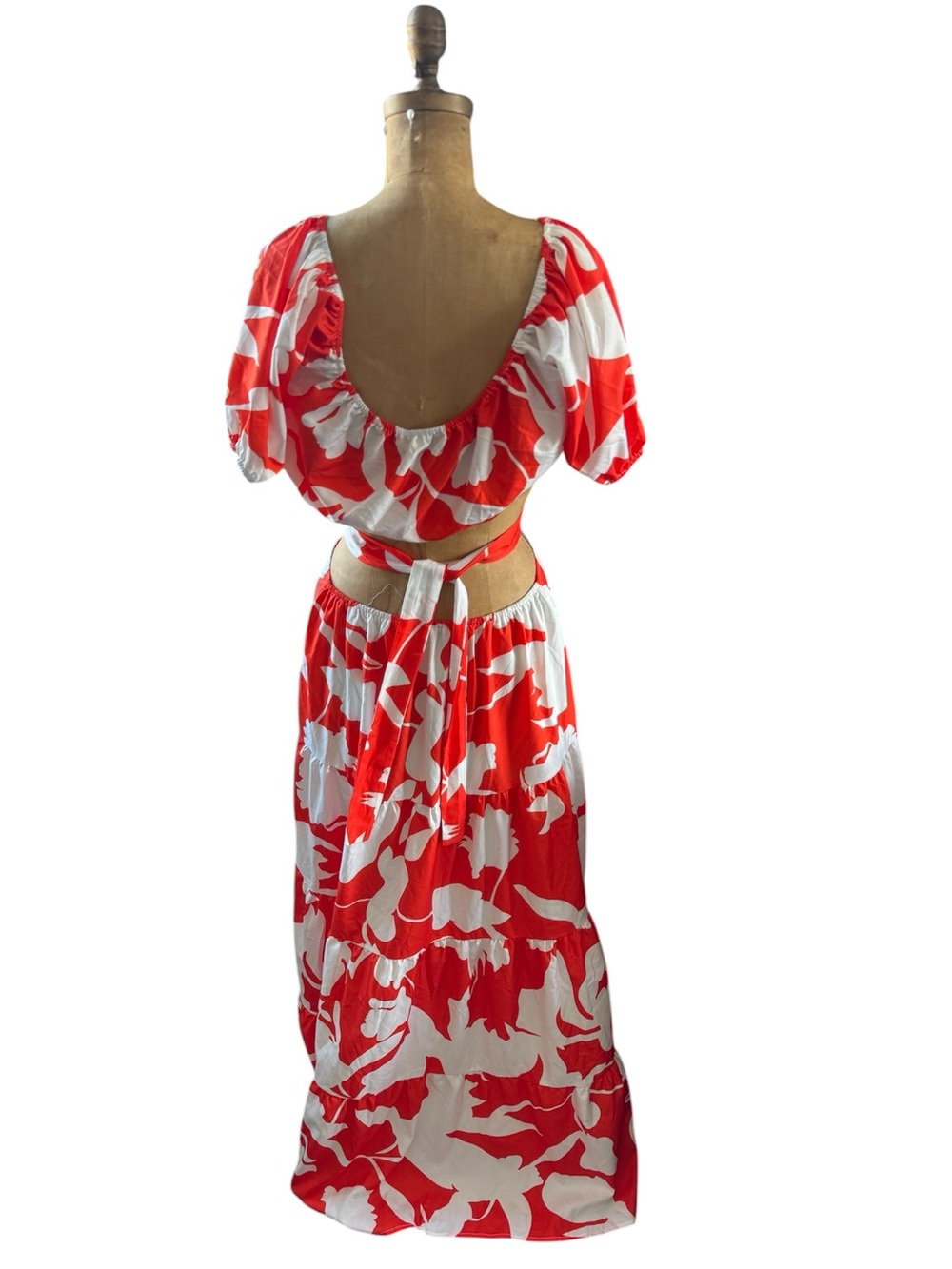 Women's Orange and White Off the Shoulder Maxi Dress, Size XL - Picture 5 of 8